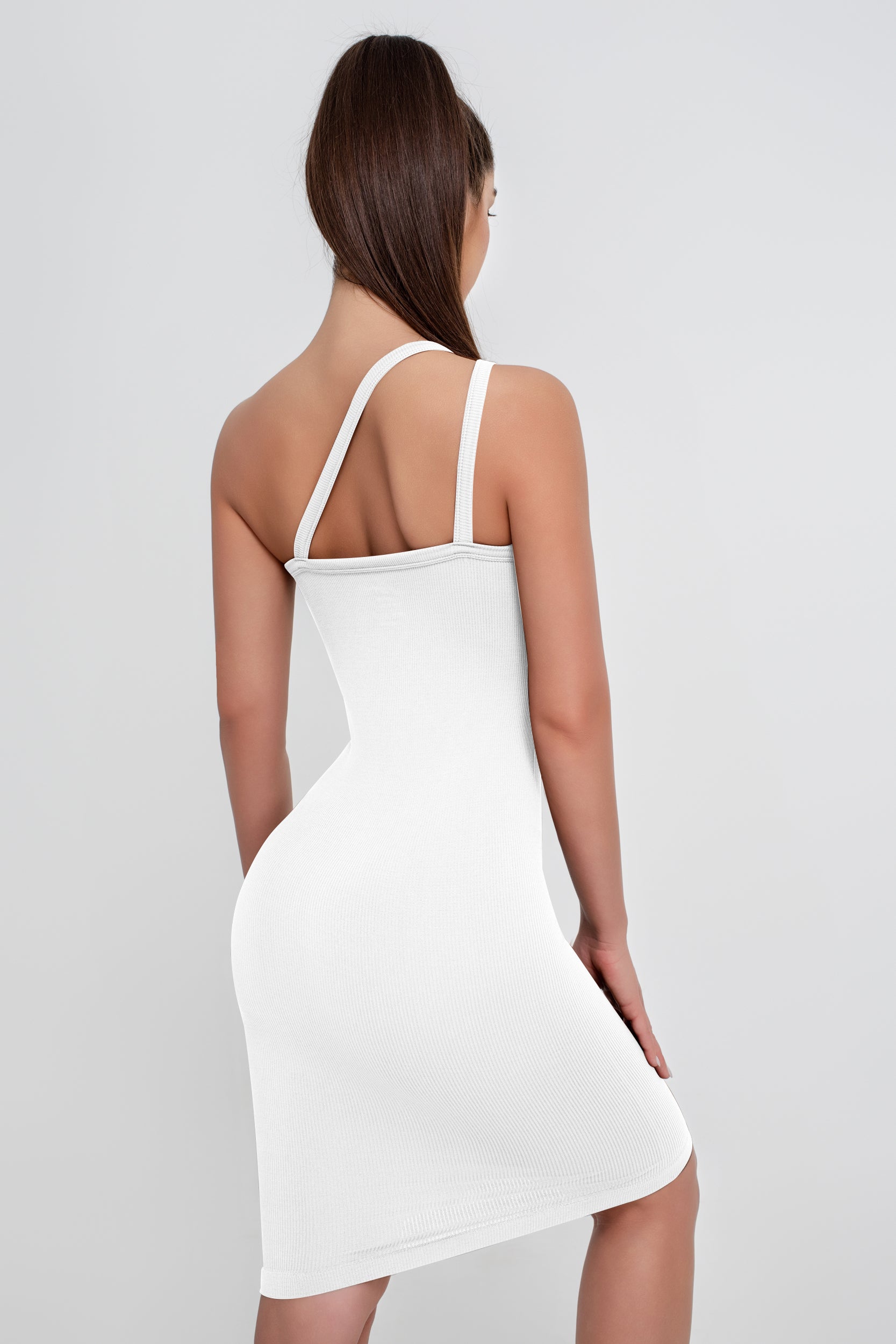 Vestido ajustado de color liso con tirantes de longitud media para mujer con espalda hermosa - Jeleey