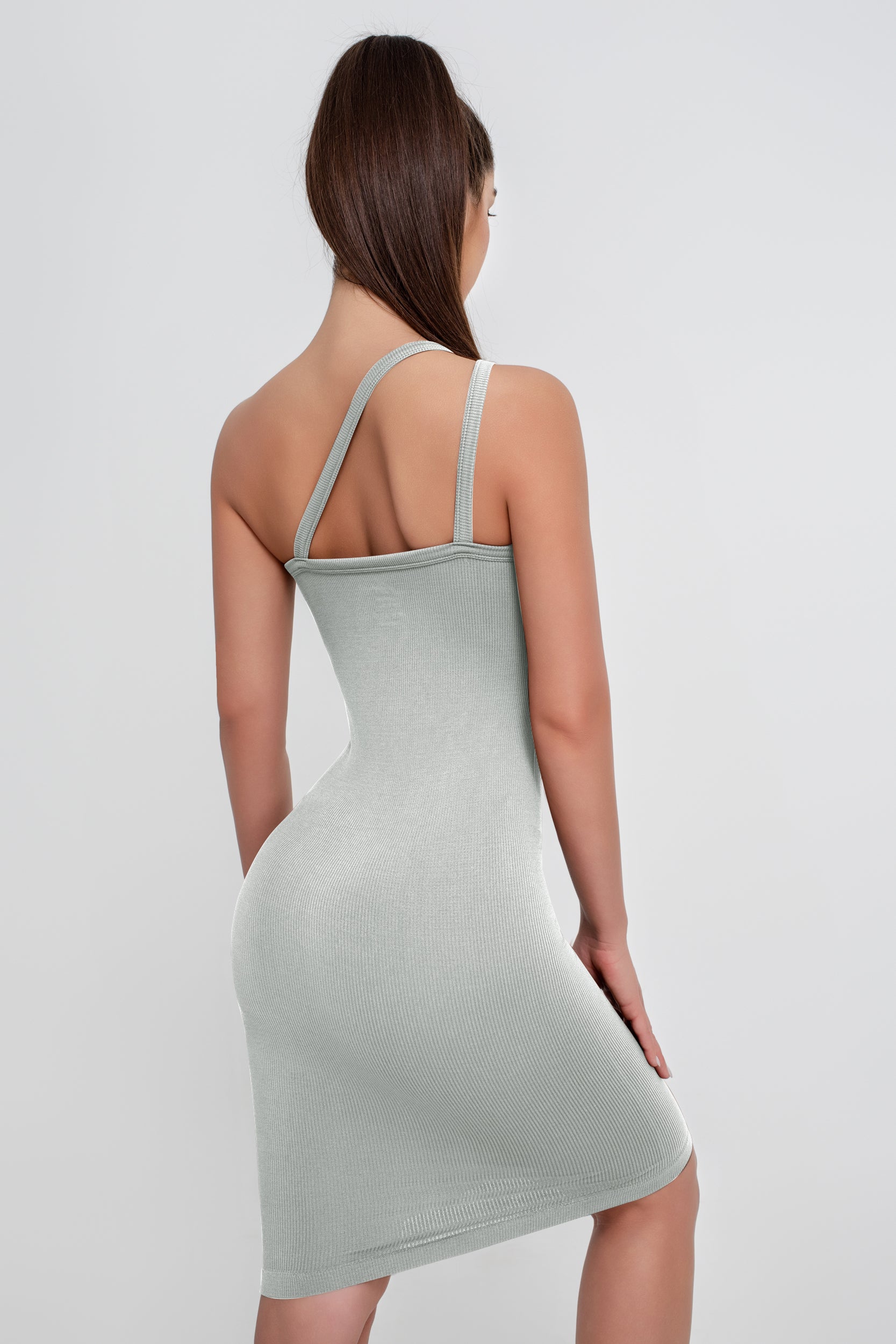 Vestido ajustado de color liso con tirantes de longitud media para mujer con espalda hermosa - Jeleey
